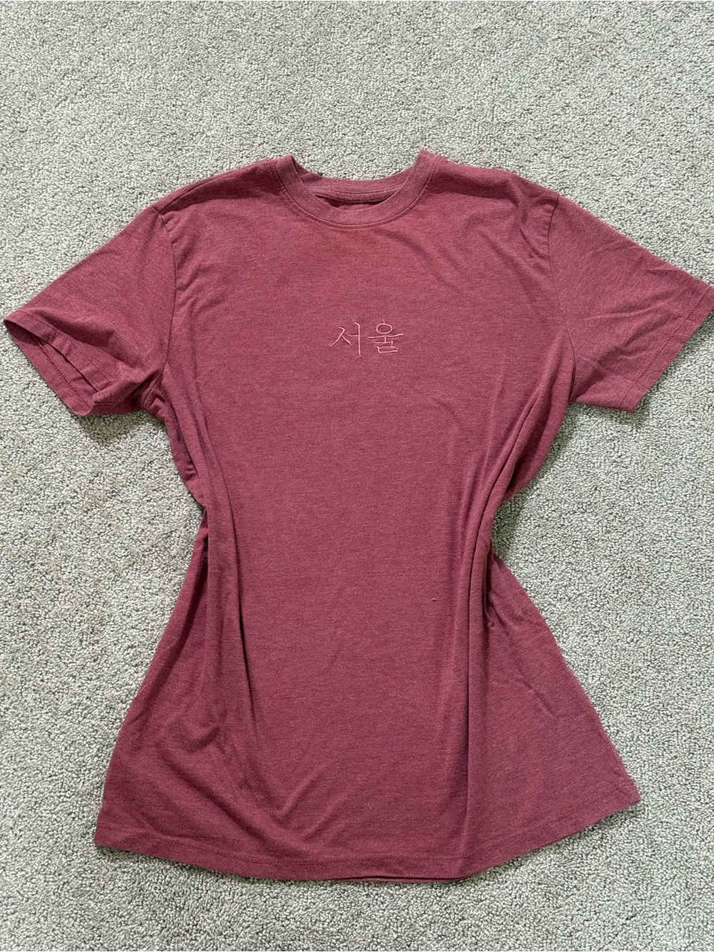 Maroon Short Sleeve Crewneck Tee with Seoul Embroidery